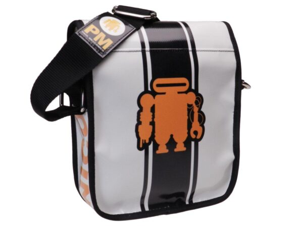 ORGANIZER SHOULDER BAG BLACK AND WHITE COLOURS. MODEL MIPOK MADE OF LORRY TARPAULIN. - Unique Pieces Paul Meccanico