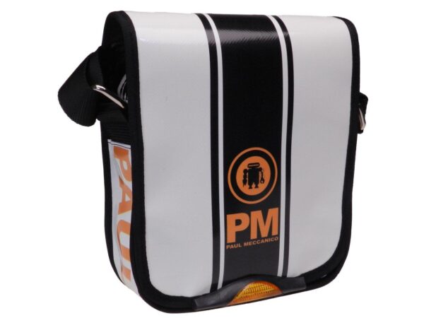 ORGANIZER SHOULDER BAG BLACK AND WHITE COLOURS. MODEL MIPOK MADE OF LORRY TARPAULIN. - Unique Pieces Paul Meccanico