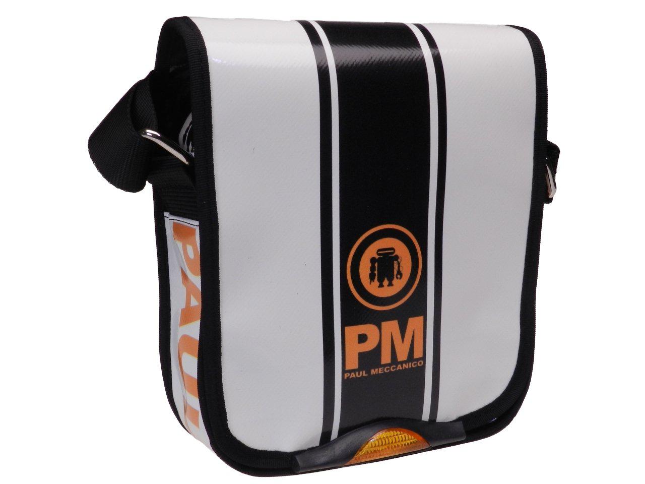 ORGANIZER SHOULDER BAG BLACK AND WHITE COLOURS. MODEL MIPOK MADE OF LORRY TARPAULIN. - Unique Pieces Paul Meccanico