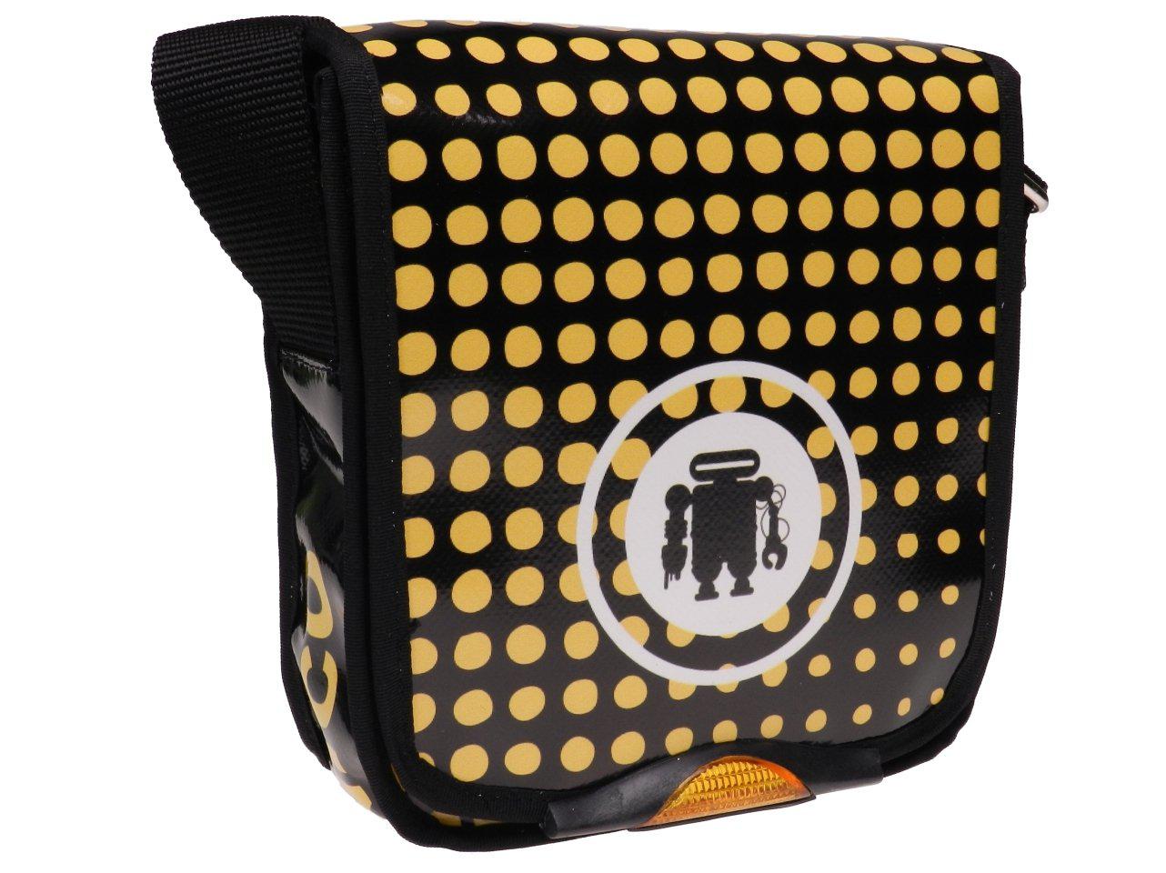 ORGANIZER SHOULDER BAG BLACK AND YELLOW COLOURS WIHT "POIS". MODEL MIPOK MADE OF LORRY TARPAULIN. - Unique Pieces Paul Meccanico