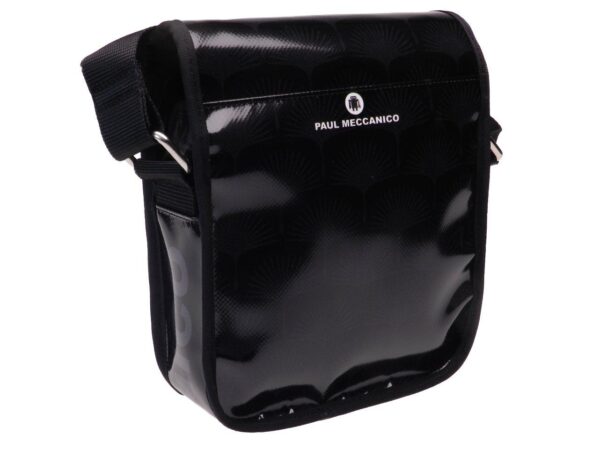 ORGANIZER SHOULDER BAG BLACK COLOUR WITH "JAPANESE SUN" FANTASY. MODEL MIPOK MADE OF LORRY TARPAULIN. - Unique Pieces Paul Meccanico