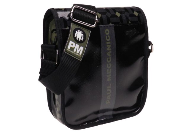 ORGANIZER SHOULDER BAG BLACK, GREY AND DARK GREEN COLOURS WEAVE PATTERN. MODEL MIPOK MADE OF LORRY TARPAULIN. - Unique Pieces Paul Meccanico