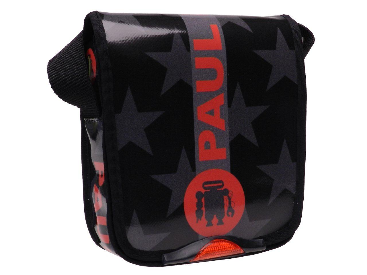 ORGANIZER SHOULDER BAG BLACK, GREY AND RED COLOURS WITH STARS PATTERN. MODEL MIPOK MADE OF LORRY TARPAULIN. - Unique Pieces Paul Meccanico