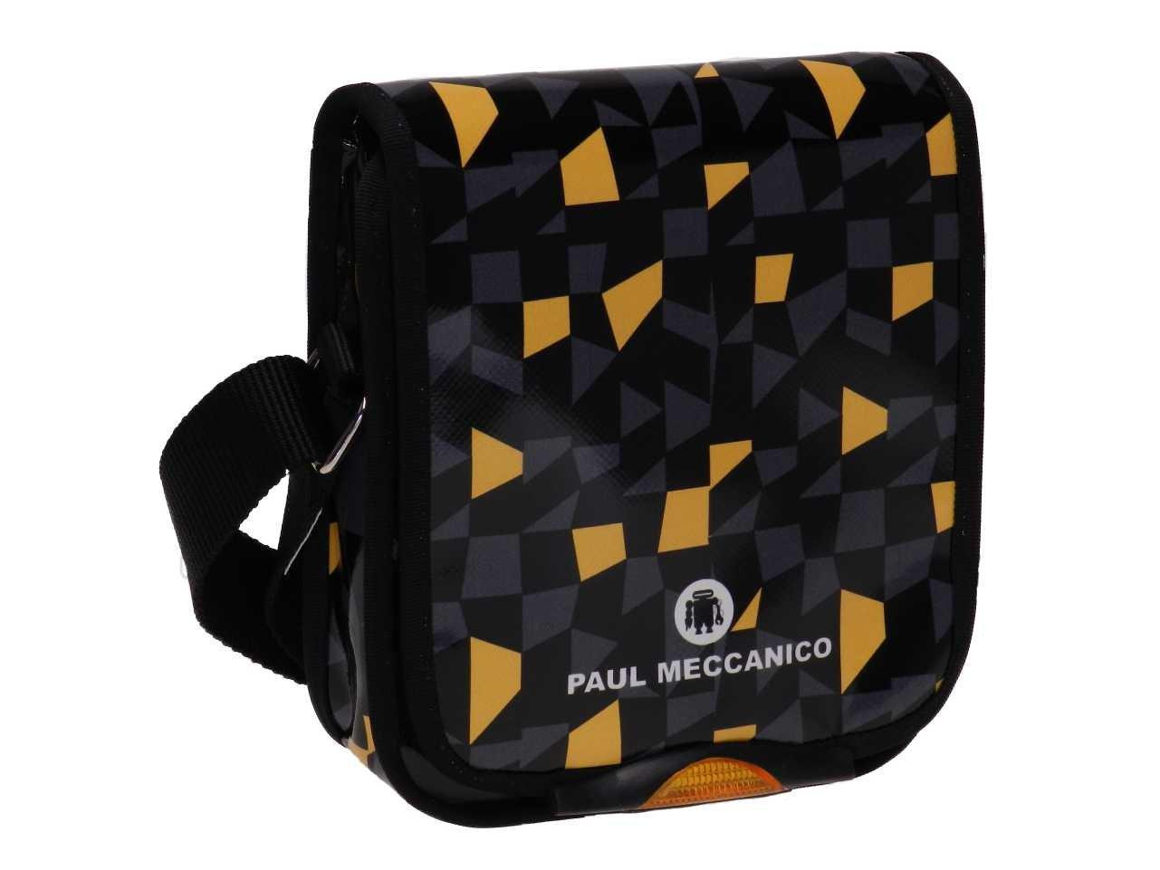 ORGANIZER SHOULDER BAG BLACK, GREY AND YELLOW COLOURS GEOMETRIC FANTASY. MIPOK MODEL MADE OF LORRY TARPAULIN. - Unique Pieces Paul Meccanico