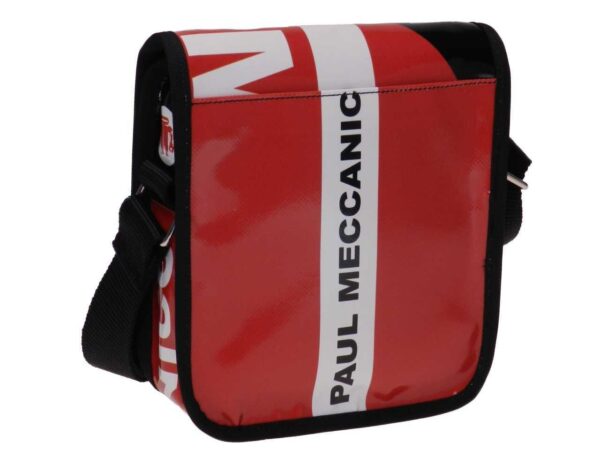 ORGANIZER SHOULDER BAG BLACK, WHITE AND RED COLOURS. MIPOK MODEL MADE OF LORRY TARPAULIN. - Unique Pieces Paul Meccanico