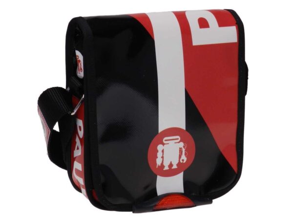 ORGANIZER SHOULDER BAG BLACK, WHITE AND RED COLOURS. MIPOK MODEL MADE OF LORRY TARPAULIN. - Unique Pieces Paul Meccanico