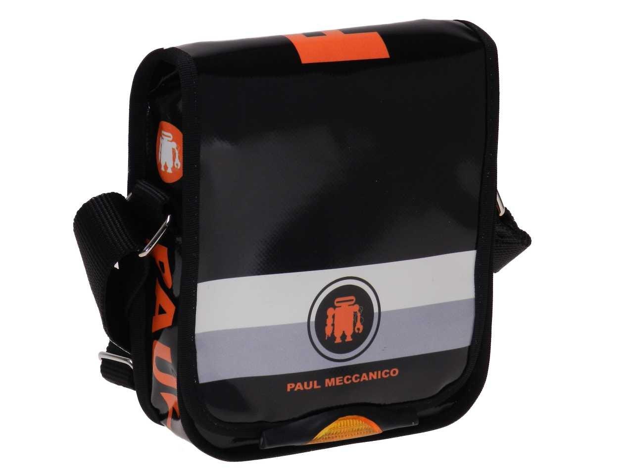 ORGANIZER SHOULDER BAG BLACK, WHITE, GREY AND ORANGE COLOURS. MIPOK MODEL MADE OF LORRY TARPAULIN. - Unique Pieces Paul Meccanico