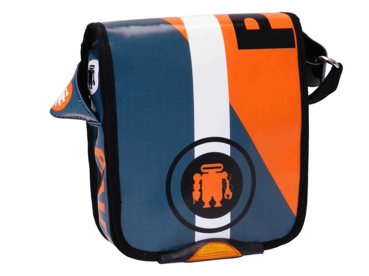 ORGANIZER SHOULDER BAG BLUE AND ORANGE COLOURS. MIPOK MODEL MADE OF LORRY TARPAULIN. - Unique Pieces Paul Meccanico