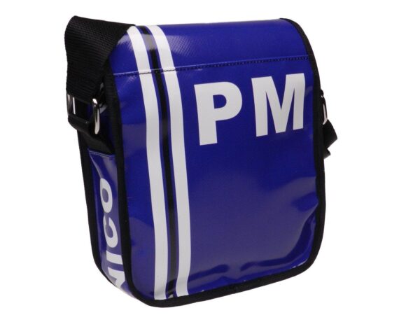 ORGANIZER SHOULDER BAG BLUE AND WHITE COLOURS. MODEL MIPOK MADE OF LORRY TARPAULIN. - Unique Pieces Paul Meccanico