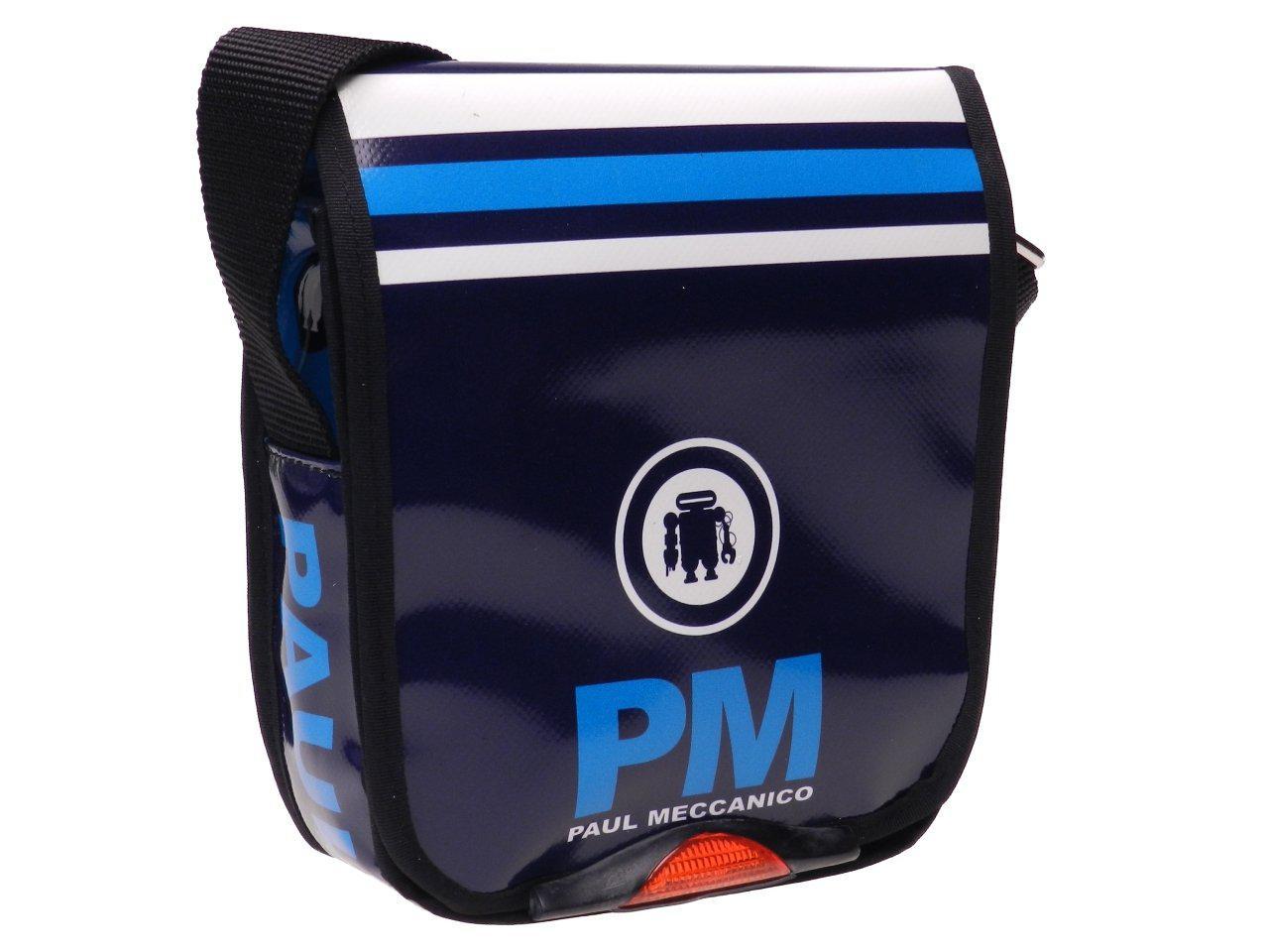 ORGANIZER SHOULDER BAG BLUE, WHITE AND TURQUOISE COLOURS. MODEL MIPOK MADE OF LORRY TARPAULIN. - Unique Pieces Paul Meccanico