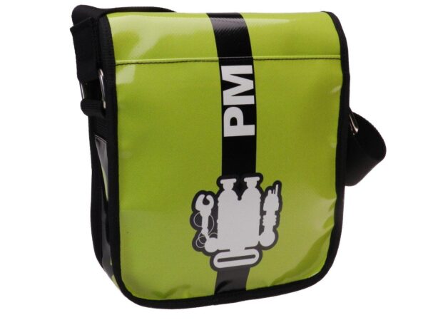 ORGANIZER SHOULDER BAG FLUORESCENT GREEN COLOUR. MODEL MIPOK MADE OF LORRY TARPAULIN. - Unique Pieces Paul Meccanico