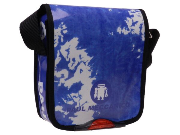 ORGANIZER SHOULDER BAG LIGHT BLUE AND WHITE COLOURS TIE DYE FANTASY. MODEL MIPOK MADE OF LORRY TARPAULIN. - Unique Pieces Paul Meccanico
