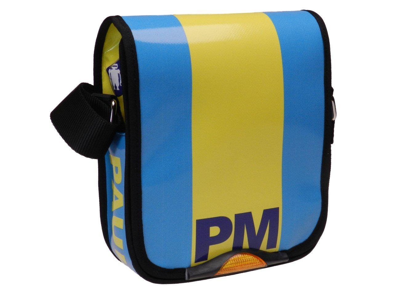 CROSSBODY BAG LIGHT BLUE AND YELLOW. MODEL MIPOK MADE OF LORRY TARPAULIN. - Unique Pieces Paul Meccanico