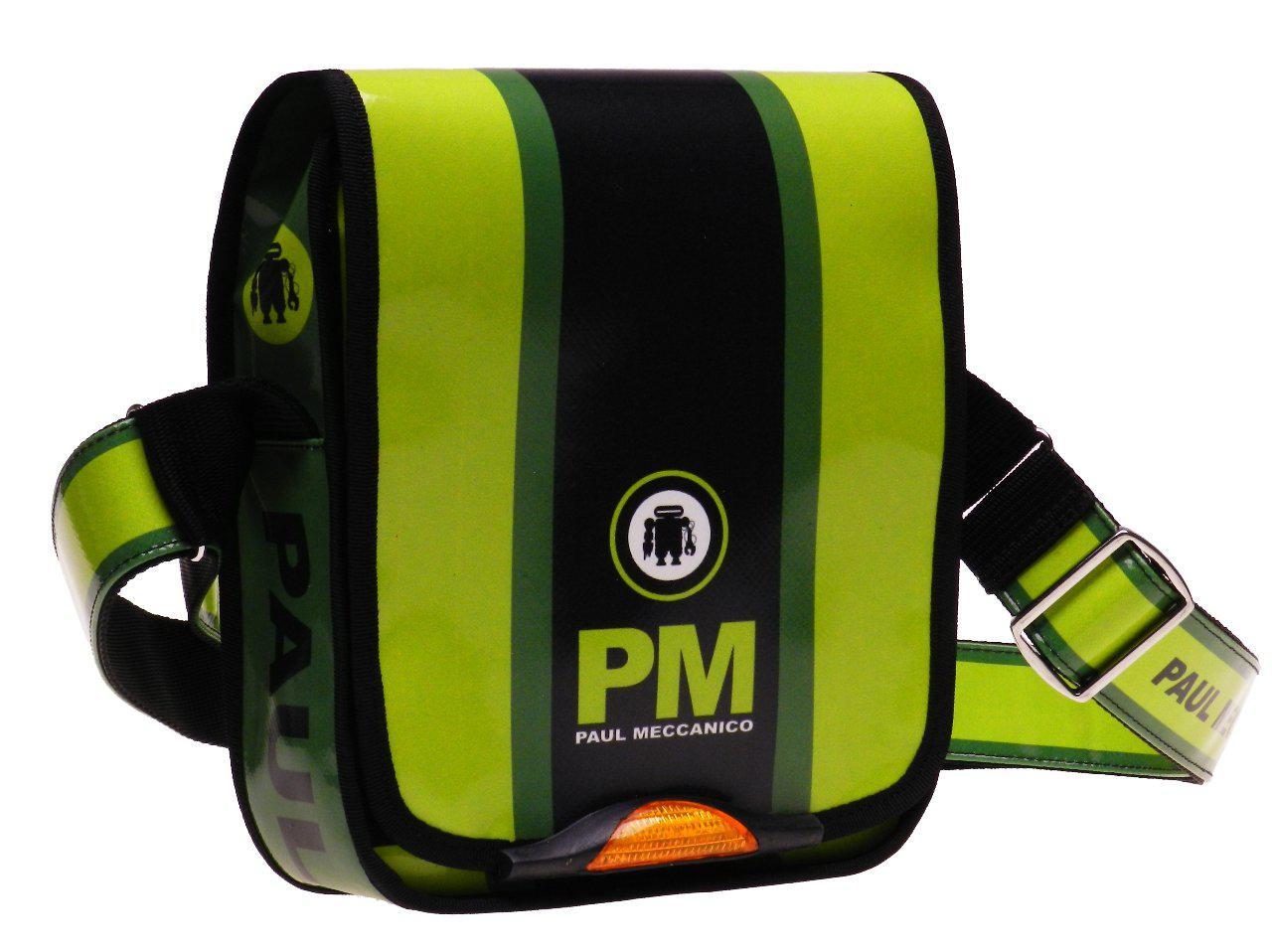 ORGANIZER SHOULDER BAG PAUL MECCANICO. MIPOK MODEL BLACK AND FLUORESCENT GREEN COLOURS. - Unique Pieces Paul Meccanico