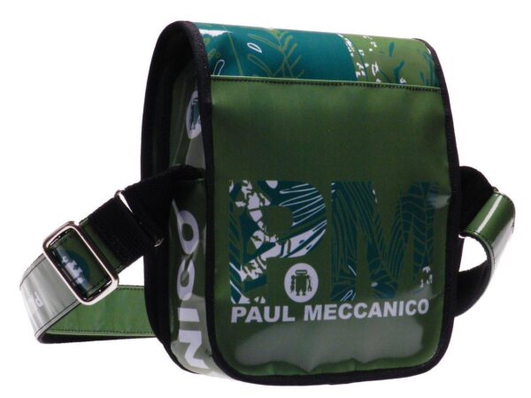 ORGANIZER SHOULDER BAG PAUL MECCANICO. MIPOK MODEL DARK OLIVE GREEN COLOUR PALM FANTASY. - Unique Pieces Paul Meccanico