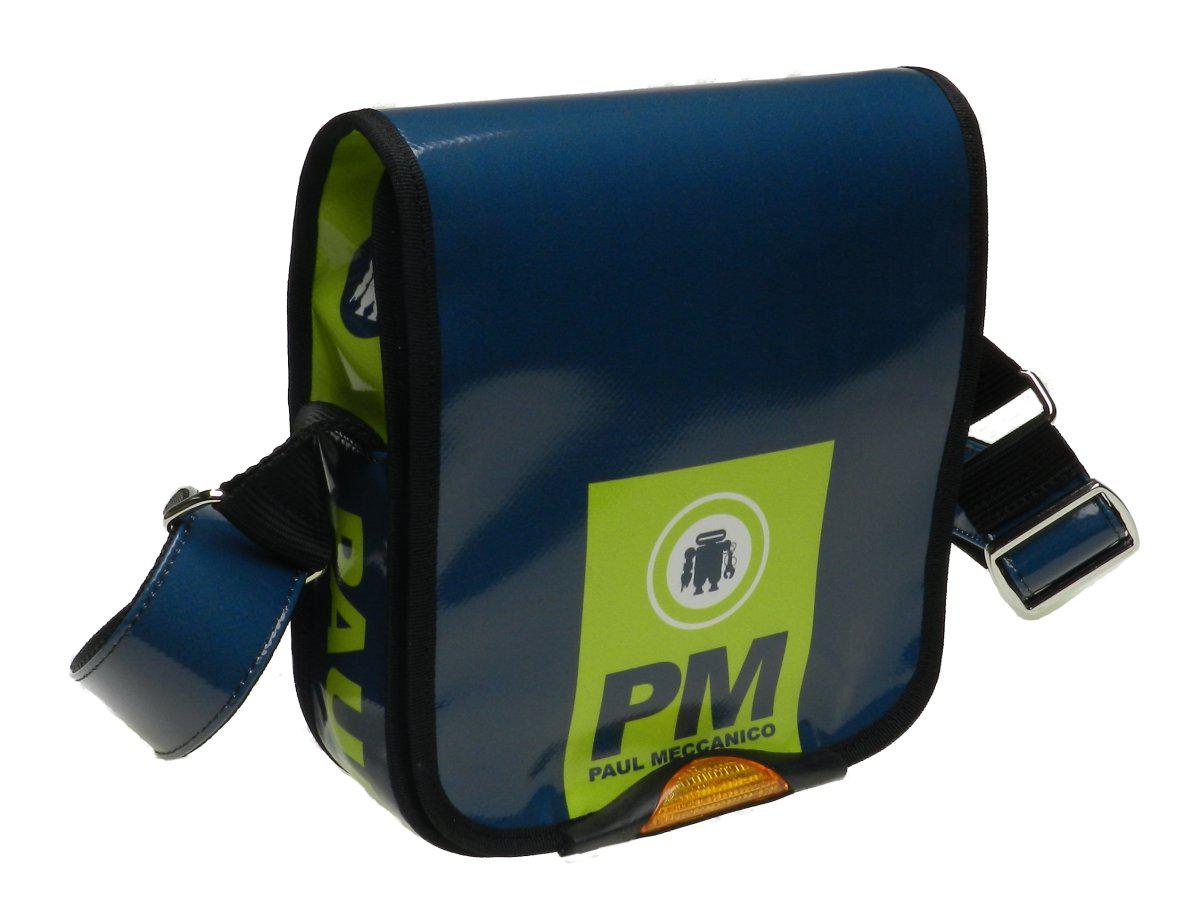 ORGANIZER SHOULDER BAG PAUL MECCANICO. MODEL MIPOK COLOUR BLUE AND FLUO GREEN. - Unique Pieces Paul Meccanico