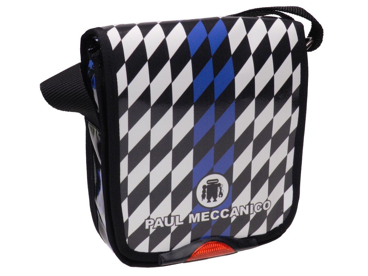 ORGANIZER SHOULDER BAG WHITE, BLACK AND LIGHT BLUE COLOURS GEOMETRIC FANTASY. MODEL MIPOK MADE OF LORRY TARPAULIN. - Unique Pieces Paul Meccanico