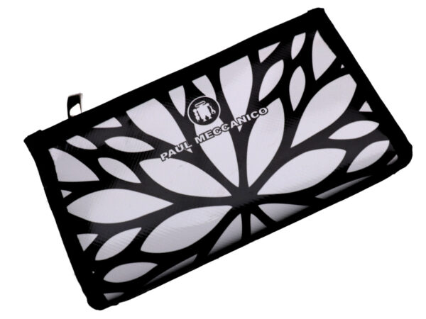 LARGE WOMEN'S WALLET BLACK AND WHITE FLORAL FANTASY. MODEL PIT MADE OF LORRY TARPAULIN. - Limited Edition Paul Meccanico