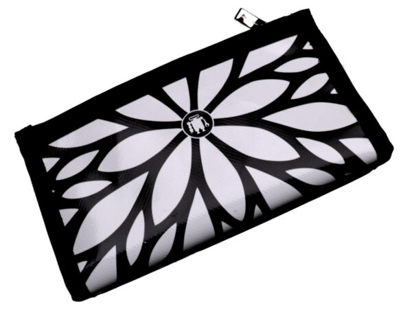 LARGE WOMEN'S WALLET BLACK AND WHITE FLORAL FANTASY. MODEL PIT MADE OF LORRY TARPAULIN. - Limited Edition Paul Meccanico