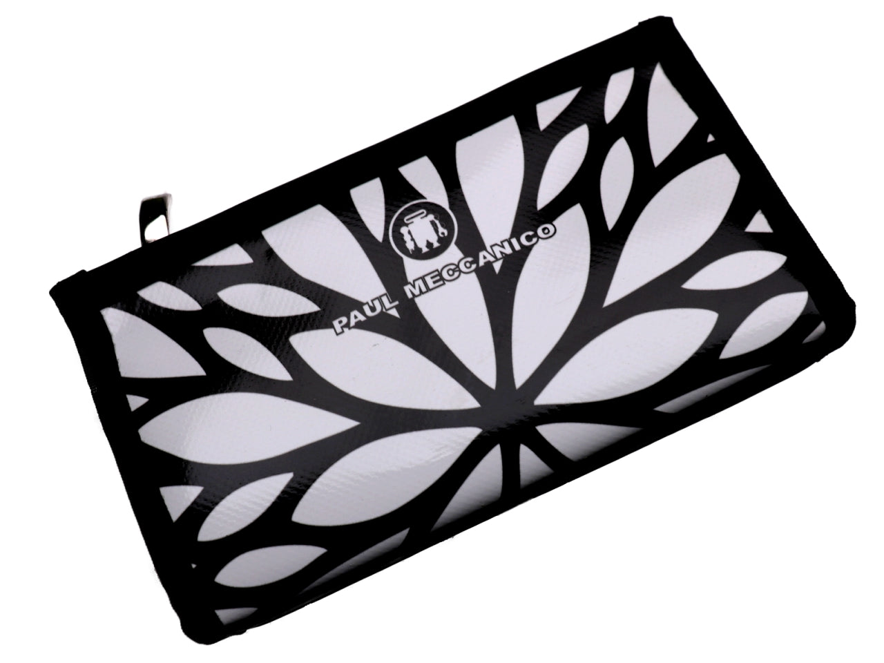 LARGE WOMEN'S WALLET BLACK AND WHITE FLORAL FANTASY. MODEL PIT MADE OF LORRY TARPAULIN. - Limited Edition Paul Meccanico