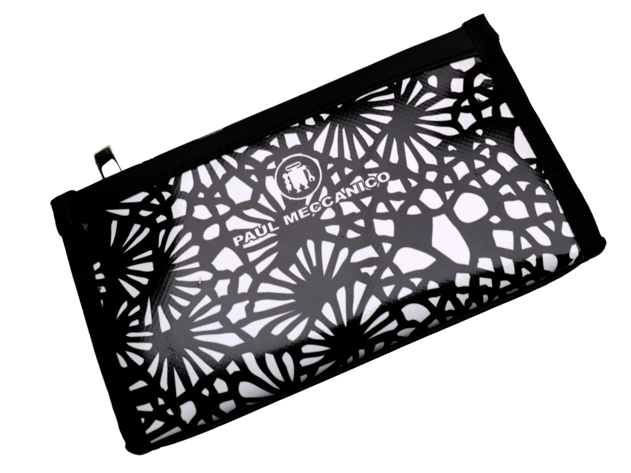 LARGE WOMEN'S WALLET BLACK AND WHITE FLORAL FANTASY. MODEL PIT MADE OF LORRY TARPAULIN. - Limited Edition Paul Meccanico