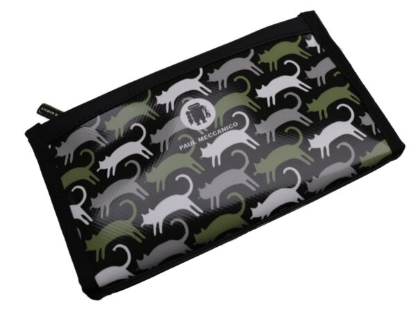 LARGE WOMEN'S WALLET GREEN, GREY AND WHITE "CATS". MODEL PIT MADE OF LORRY TARPAULIN. - Limited Edition Paul Meccanico