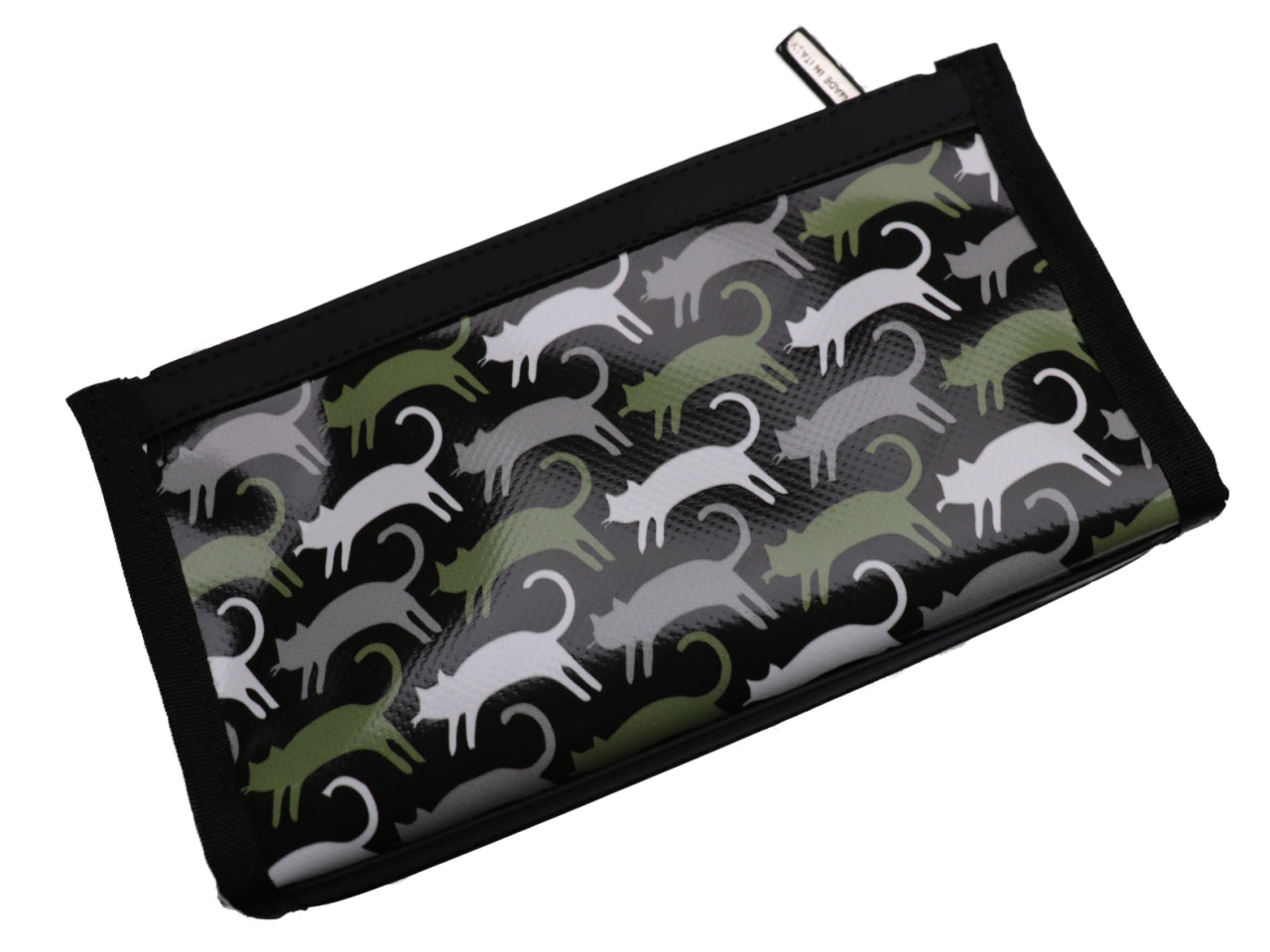 LARGE WOMEN'S WALLET GREEN, GREY AND WHITE "CATS". MODEL PIT MADE OF LORRY TARPAULIN. - Limited Edition Paul Meccanico