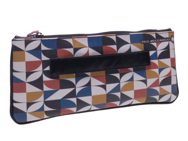 POCHETTE PAUL MECCANICO IN HAMMERED ECOLOGICAL LEATHER. RIBELLA MODEL MULTICOLOR WITH GEOMETRIC FANTASY. - Unique Pieces Paul Meccanico