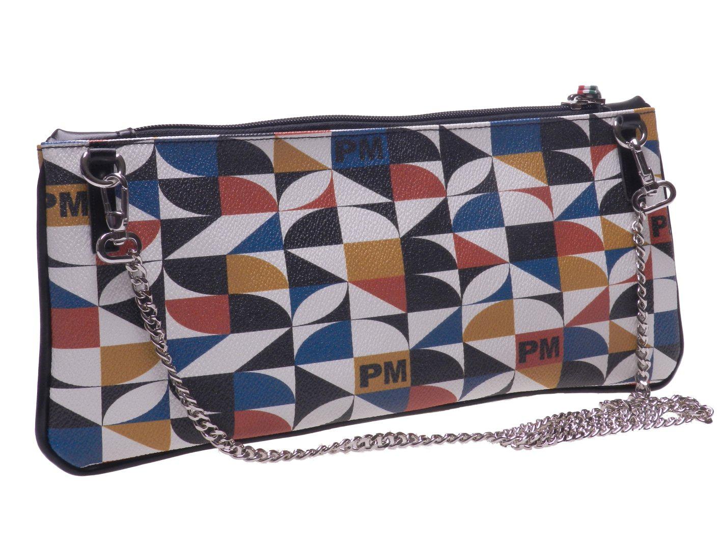 POCHETTE PAUL MECCANICO IN HAMMERED ECOLOGICAL LEATHER. RIBELLA MODEL MULTICOLOR WITH GEOMETRIC FANTASY. - Unique Pieces Paul Meccanico