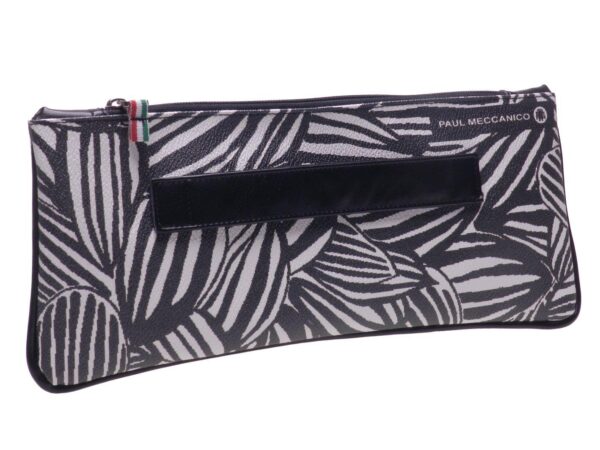 POCHETTE PAUL MECCANICO IN HAMMERED ECOLOGICAL LEATHER. RIBELLA MODEL OPTICAL BLACK & WHITE FANTASY. - Unique Pieces Paul Meccanico