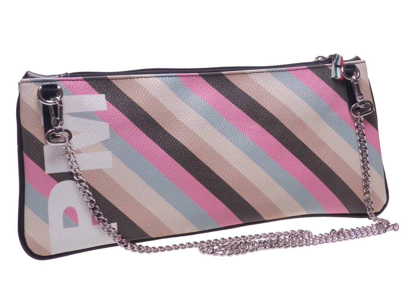 POCHETTE PAUL MECCANICO IN HAMMERED ECOLOGICAL LEATHER. RIBELLA MODEL WITH MULTI-COLOR LINES. - Unique Pieces Paul Meccanico