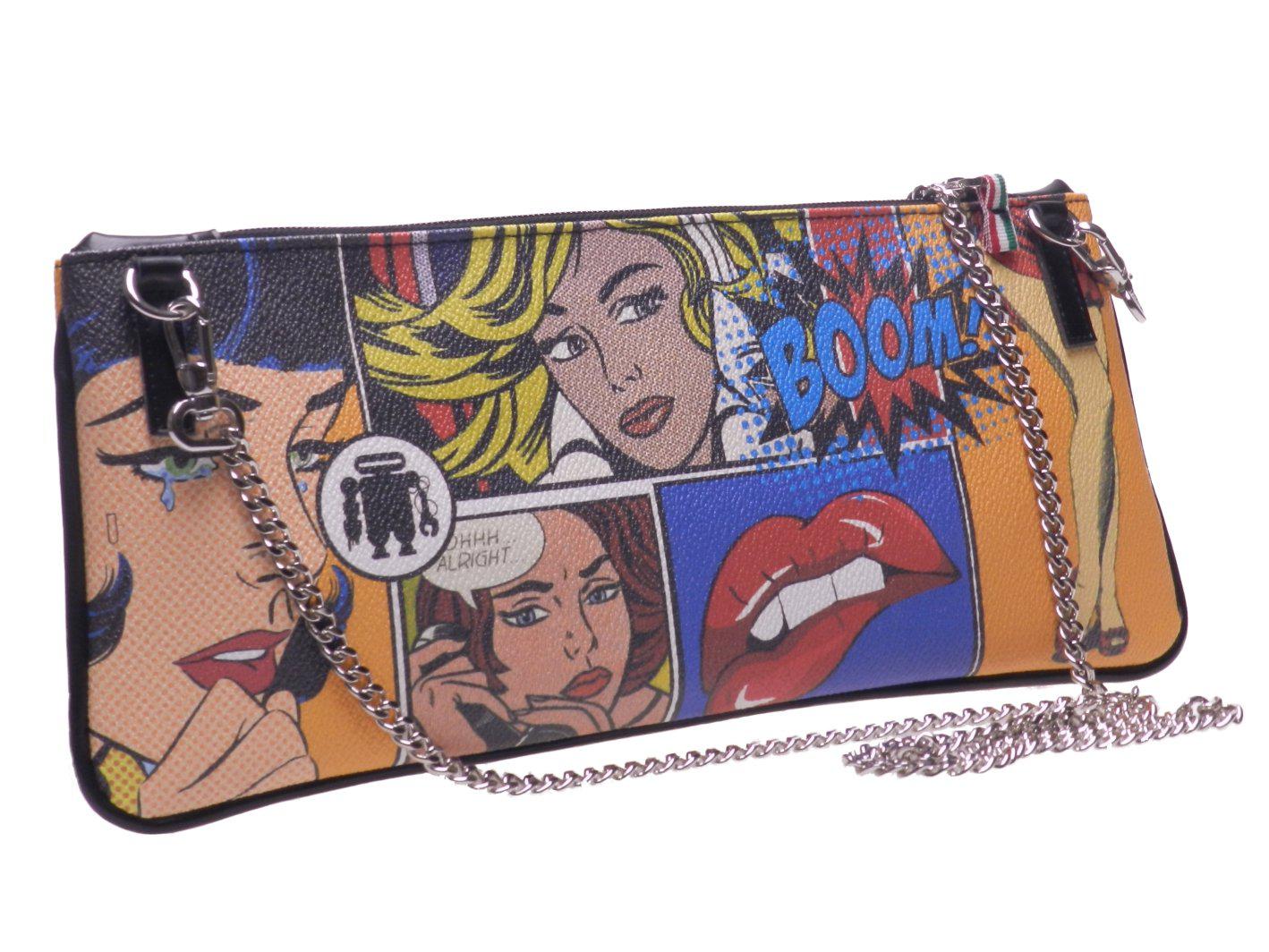 POCHETTE PAUL MECCANICO IN HAMMERED FAUX LEATHER. MODEL RIBELLA CARTOON FANTASY. - Unique Pieces Paul Meccanico