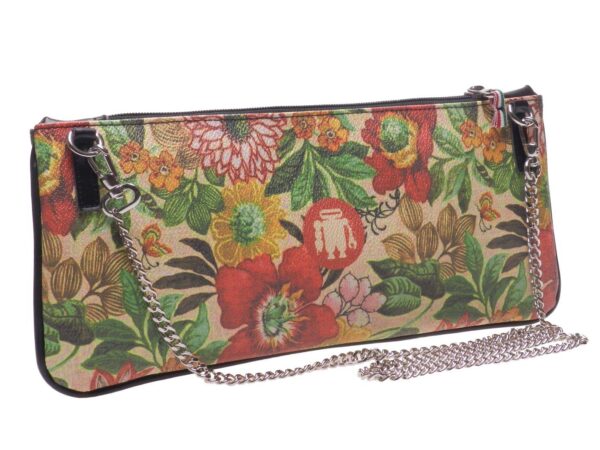 POCHETTE PAUL MECCANICO IN HAMMERED FAUX LEATHER. RIBELLA MODEL BEIGE COLOUR FLORAL FANTASY. - Unique Pieces Paul Meccanico