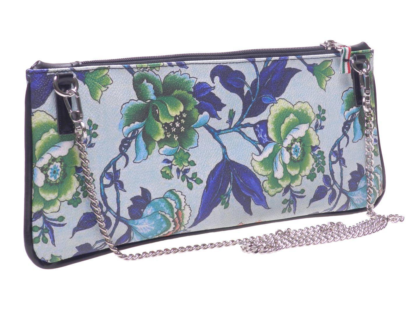 POCHETTE PAUL MECCANICO IN HAMMERED FAUX LEATHER. RIBELLA MODEL WHITE COLOR FLORAL FANTASY. - Unique Pieces Paul Meccanico