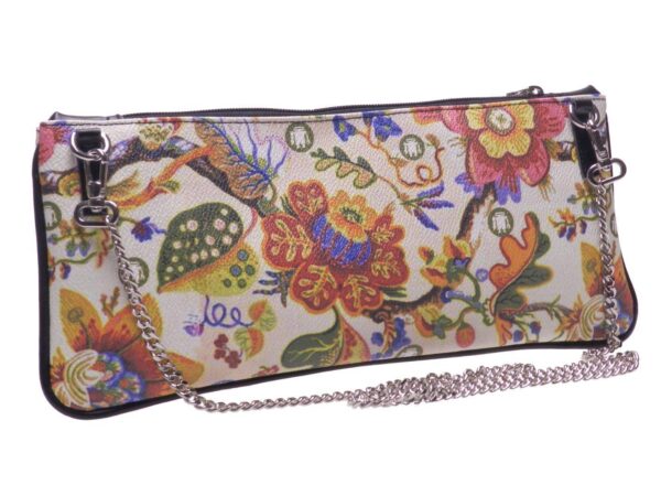 POCHETTE PAUL MECCANICO IN HAMMERED FAUX LEATHER. RIBELLA MODEL WHITE COLOR FLORAL FANTASY. - Unique Pieces Paul Meccanico