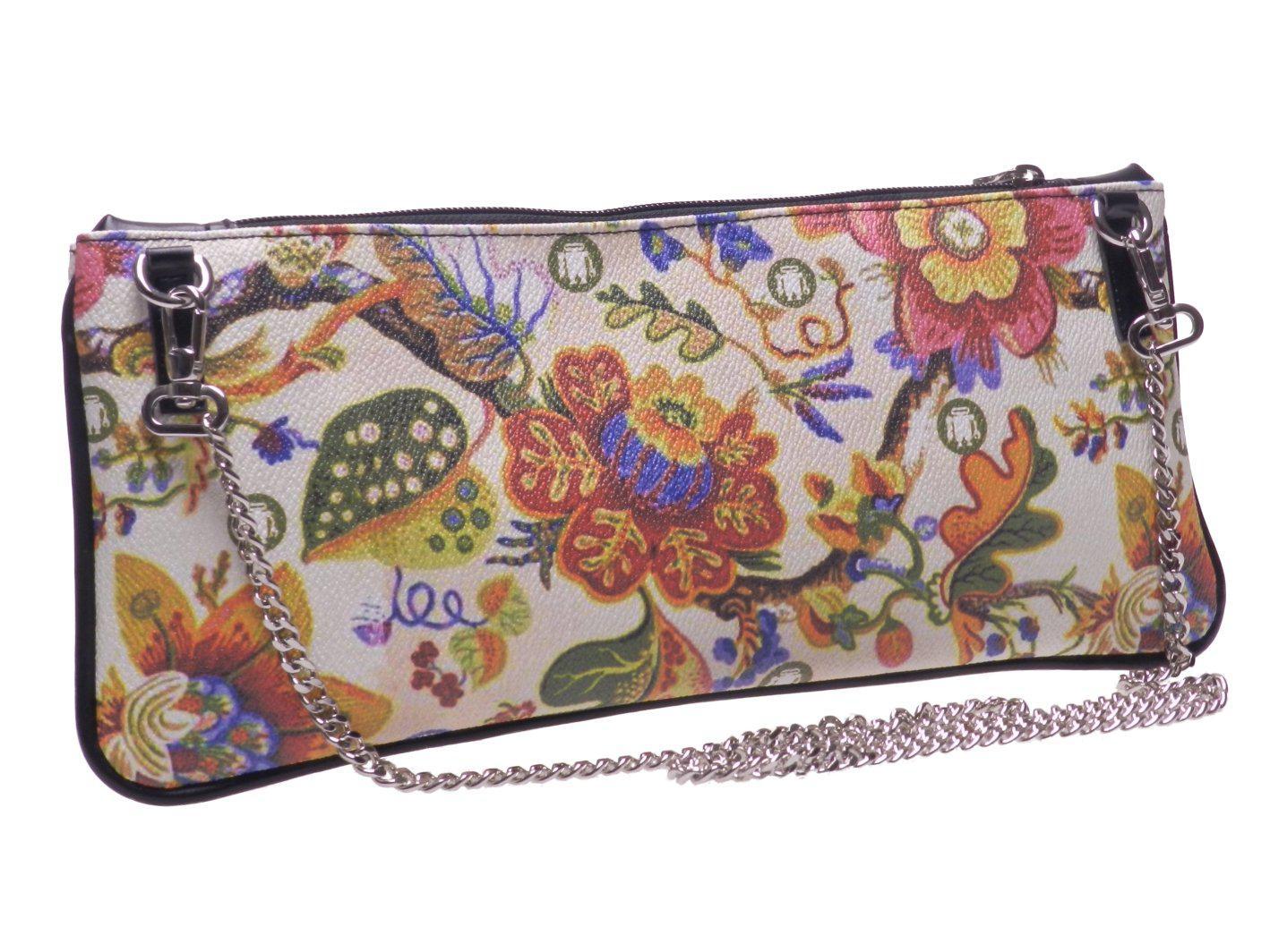 POCHETTE PAUL MECCANICO IN HAMMERED FAUX LEATHER. RIBELLA MODEL WHITE COLOR FLORAL FANTASY. - Unique Pieces Paul Meccanico
