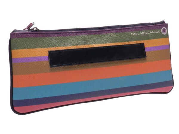 POCHETTE PAUL MECCANICO IN HAMMERED FAUX LEATHER. RIBELLA MODEL WITH MULTI-COLOR LINES. - Unique Pieces Paul Meccanico