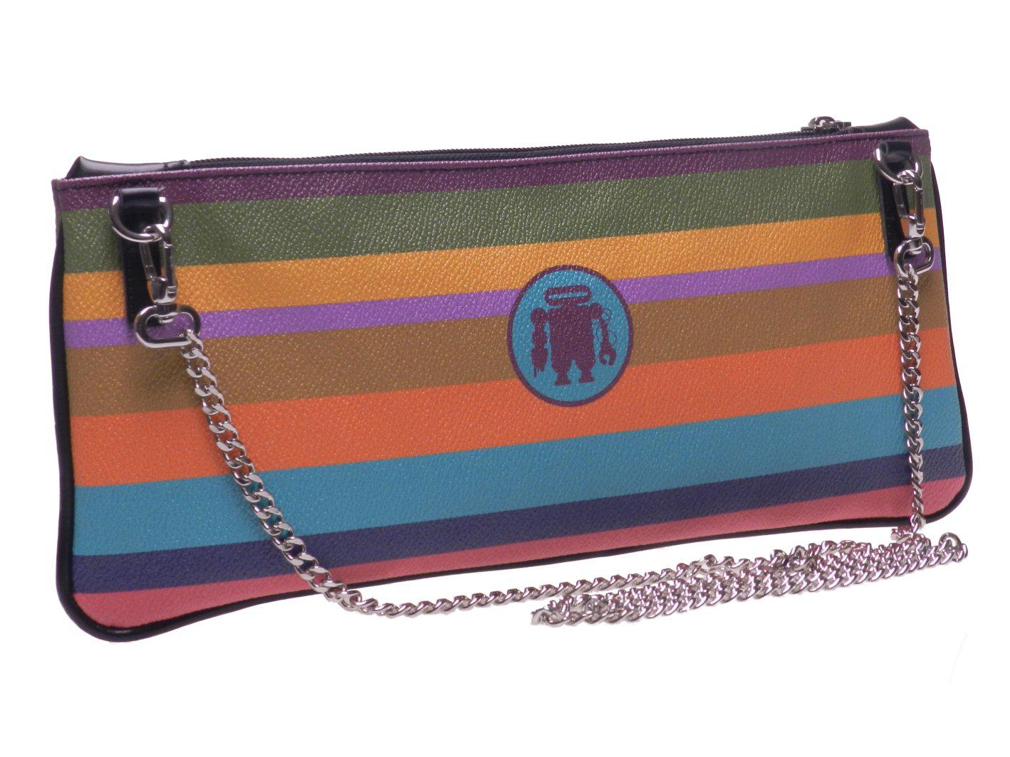 POCHETTE PAUL MECCANICO IN HAMMERED FAUX LEATHER. RIBELLA MODEL WITH MULTI-COLOR LINES. - Unique Pieces Paul Meccanico