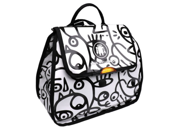 WOMEN'S "BACK BAG" BLACK AND WHITE "EYES". MODEL PULP MADE OF LORRY TARPAULIN. - Limited Edition Paul Meccanico