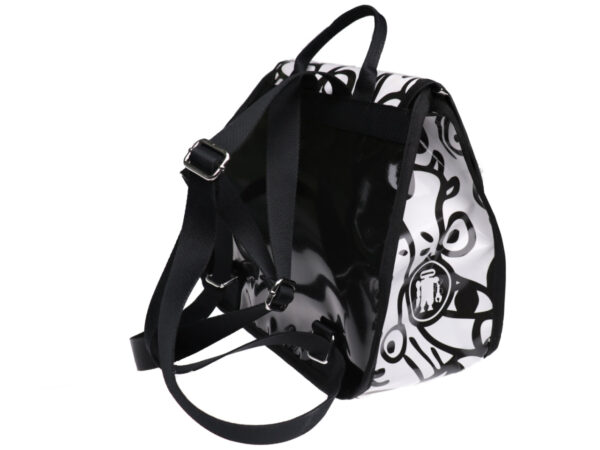 WOMEN'S "BACK BAG" BLACK AND WHITE "EYES". MODEL PULP MADE OF LORRY TARPAULIN. - Limited Edition Paul Meccanico