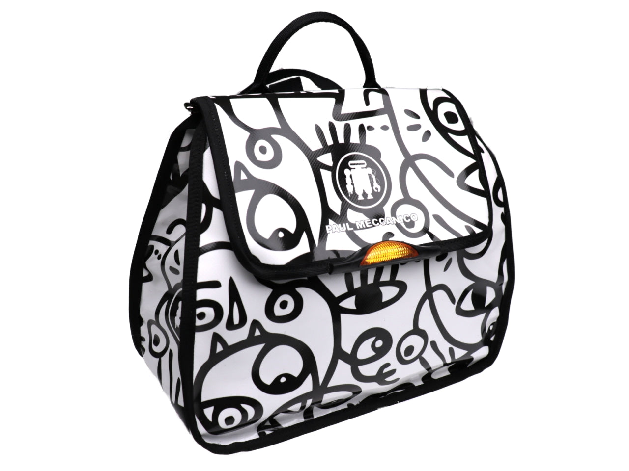 WOMEN'S "BACK BAG" BLACK AND WHITE "EYES". MODEL PULP MADE OF LORRY TARPAULIN. - Limited Edition Paul Meccanico