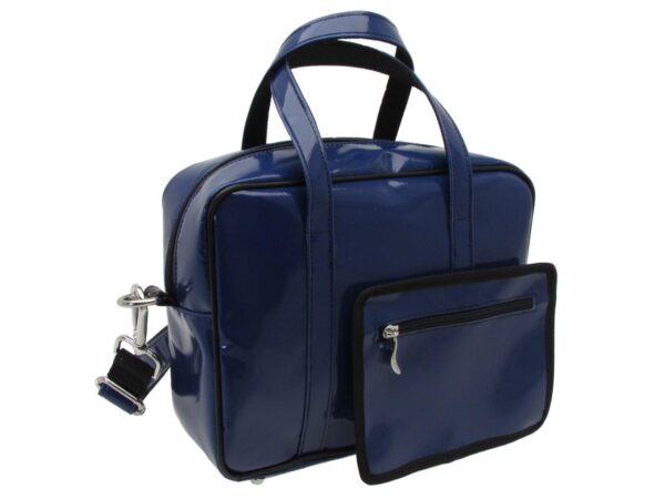 RECTANGULAR WOMEN'S BAG BLUE WITH METALLIC LOGO. MODEL PINCA MADE OF LORRY TARPAULIN. - Unique Pieces Paul Meccanico