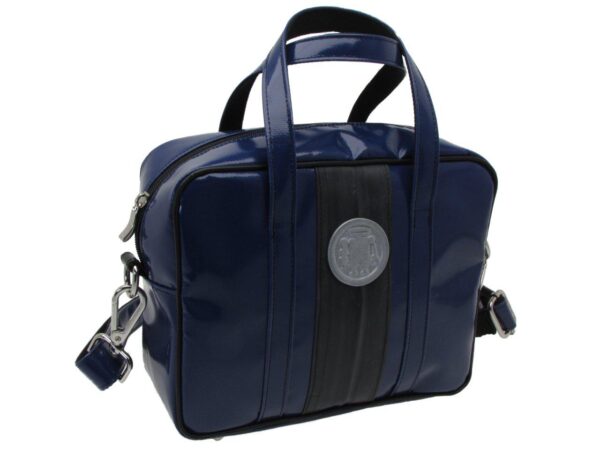 RECTANGULAR WOMEN'S BAG BLUE WITH METALLIC LOGO. MODEL PINCA MADE OF LORRY TARPAULIN. - Unique Pieces Paul Meccanico