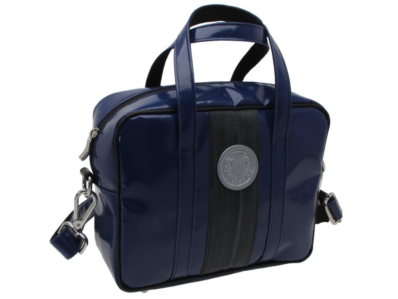 RECTANGULAR WOMEN'S BAG BLUE WITH METALLIC LOGO. MODEL PINCA MADE OF LORRY TARPAULIN. - Unique Pieces Paul Meccanico