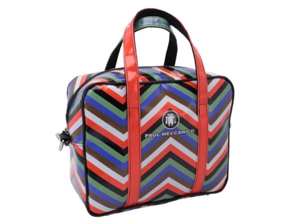 RECTANGULAR WOMAN'S BAG MULTICOLOR ZIG ZAG FANTASY. MODEL PINCA MADE OF LORRY TARPAULIN. - Unique Pieces Paul Meccanico
