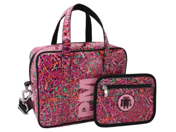 RECTANGULAR WOMAN'S BAG PINK, LILAC AND FUXIA COLOURS CAMOUFLAGE FANTASY. MODEL PINCA MADE OF LORRY TARPAULIN. - Unique Pieces Paul Meccanico