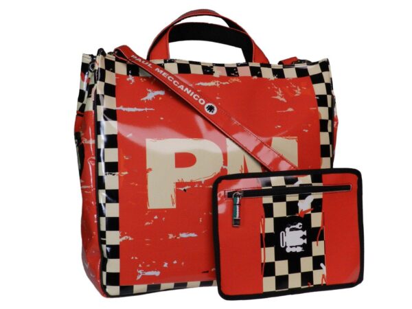 RED TOTE BAG WORKSHOP STYLE. AIRSTONE MODEL MADE OF LORRY TARPAULIN. - Unique Pieces Paul Meccanico