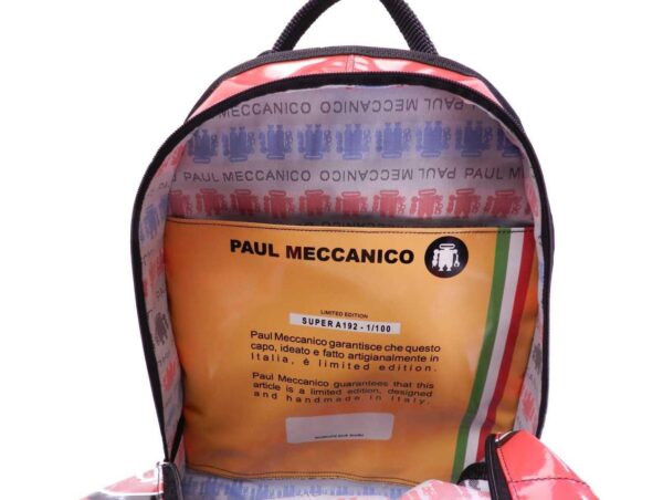 RED, WHITE AND BLACK BACKPACK. SUPER MODEL MADE OF LORRY TARPAULIN. - Limited Edition Paul Meccanico