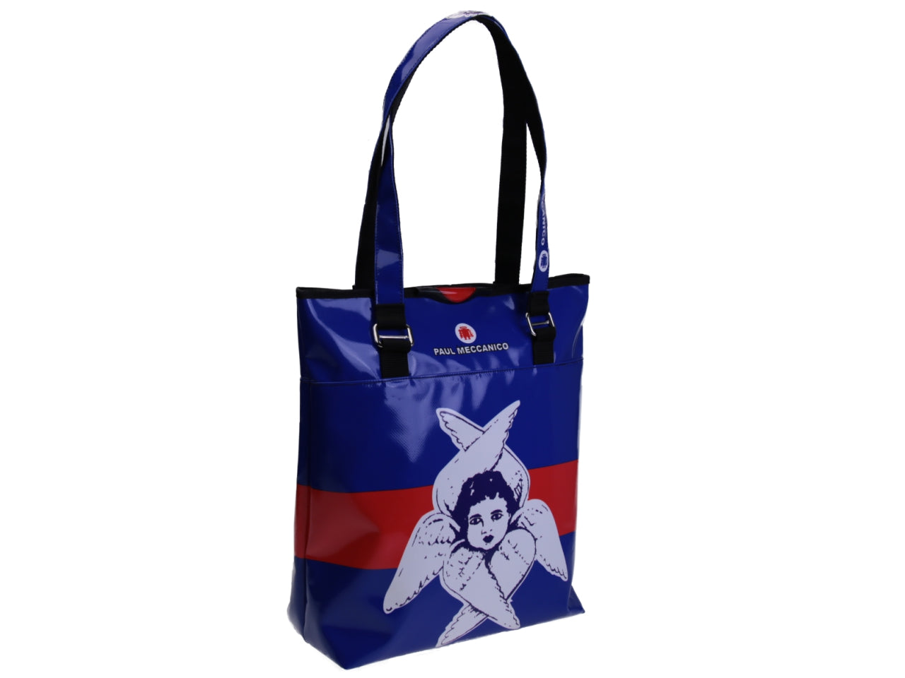 MAXI SHOPPER BAG BLUE AND RED WITH SARNANO'S "ANGEL SERAFINO". MODEL SELZ MADE OF LORRY TARPAULIN. - Limited Edition Paul Meccanico