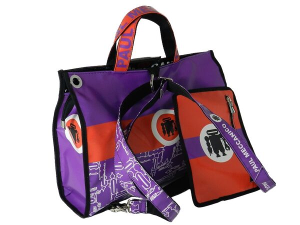 SHOPPER BAG / BACKPACK PAUL MECCANICO. MODEL PEPE BOING VIOLET AND RED COLOURS. - Unique Pieces Paul Meccanico